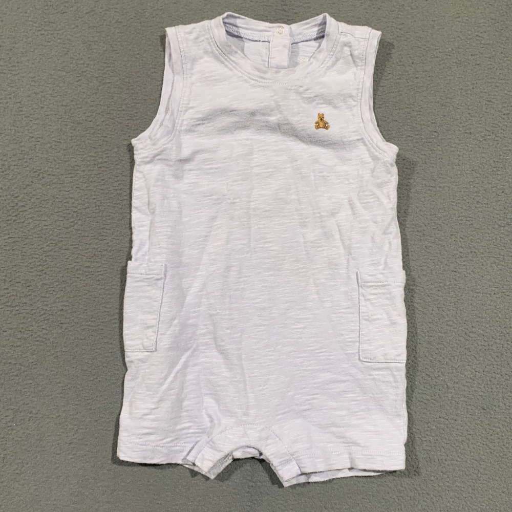 Baby Gap Organic Cotton Sleeveless Romper Light Blue Bear Logo 18-24 Months